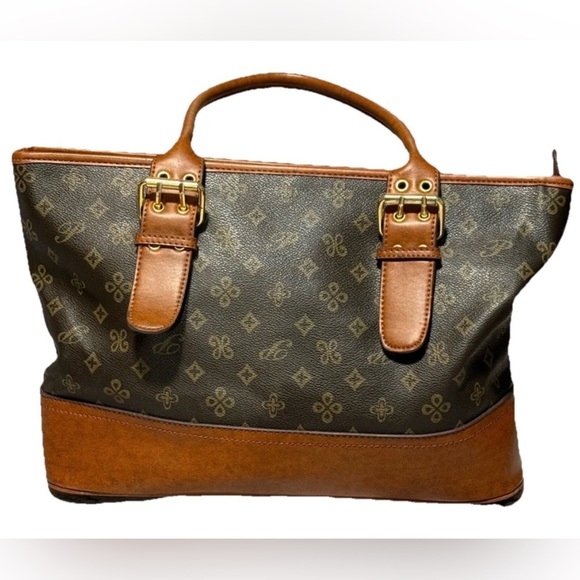 Elegant Monogram Tote with faux Leather Trim - Picture 1 of 14